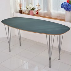 앨리스 라미네이트 6인 식탁 테이블 (1800), 1800size, 모스컬러, 사선엣지+실버철제다리
