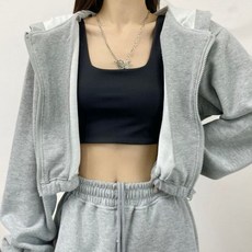여성용 아메리칸 빈티지 루즈 후드 모자 포함 크롭 배꼽 캐주얼 집업 아우터 힙합 의류 단색 심플