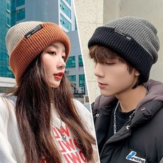 남자모자 여자모자 네가지스타일 보온 겨울 가을 양면 라벨 니트 비니