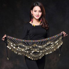 마마케제 밸리댄스복 마마케제 오리엔탈인도 코인 벨트 벨리 힙 스카프 골든 코인 의상 액세서리 코인 벨트, 검은색, 무료 크기, 검은색