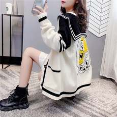 돌체비타샵 다오스 배색 세일러 카라 뒷자수 가디건
