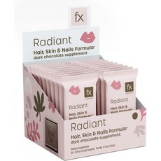 FX CHOCOLATE CHOCOLET Radiant - 무설탕 비건 다크 초콜릿 피부 및 손톱 보충제 성장 지지 힘을 지원하는 블랙 커런트 & 대나무 추출물 (30 카운트), 30 Count (Pack of 1), 135g, 1개 - 대나무추출물