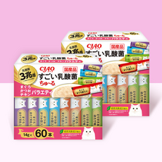  이나바 챠오 스고이 유산균 츄르 버라이어티 14g 60개입 고양이간식, 참치&가다랑어&치킨 + 참치&가다랑어&치킨 