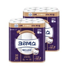 크리넥스 3겹 데코 앤 소프트 천연펄프 화장지 37m, 24개입, 2개