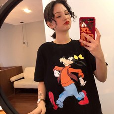 저렴한 커플룩 미키 반팔 여 원숙 맷털 티셔츠 루즈 항풍 ins