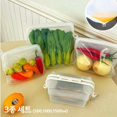 실리집 다회용 3중밀폐 스탠딩 실리콘팩 실리콘백 실리콘지퍼백, 1세트, 혼합, 3개
