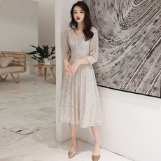주얼리 샴페인프링글 원피스 럭셔리 파티 비치 연회 시상 이브닝 드레스