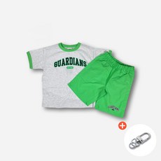 MLB키즈 바시티 반팔 티셔츠 상하복 세트 클리블랜드 가디언스 멜란지그린 + 링걸이 증정