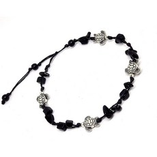 LAVIP Anklet 바다 거북 스틸 블랙 오닉스 컬러 구슬 구두 또는 팔찌 여성 10 대와 여자 아름다운 26 cm.