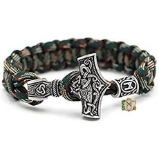 Thorarmband 토르의 해머 펜던트 밀리터리 레드 카모 Paracord 팔찌 바이킹 룬 25cm 길이 Mannaz