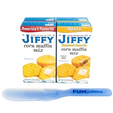 Jiffy 콘 머핀 및 허니 콘 머핀 믹스 241g(8.5온스) 박스 (각 4개 - 2개) Fun Solutions 믹싱 주걱 포함, 8개, 240g