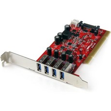 StarTech.com SATA/SP4 전원이 지원되는 4포트 PCI SuperSpeed USB 3.0 어댑터 카드 - 쿼드포트 3 컨트롤러 카드(PCIUSB3S4) Red, 4 port, 1개