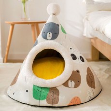 강아지 고양이 크리스마스 겨울 따뜻한 반밀폐형 애완동물 용품 쿠션 방석 하우스, 곰 프린트, 곰 프린트, 1개