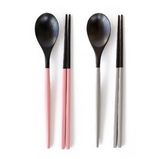 디온 블랙 마카롱 옻칠 나무 수저 세트, 1세트, 블랙 마카롱 수저세트, (핑크 1개+그레이 1개)