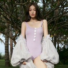 스퀘어넥 왕버클 복고 모노키니 하이레그 호텔 호캉스 수영복 바프의상, 엘