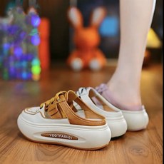 여자 빈티지샌들 핸드메이드미들힐 샌들 리얼 가죽 부드러운 통굽 슈즈