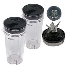 닌자 블렌더 뚜껑이 있는 교체용 355ml(12온스) 컵 추출기 메가 주방 시스템 프로세서와 호환 1500W BL770A 30/ BL770 30/BL771 30 (355ml(12온, 2*12oz.+2* spout lid+1*blade, 2개