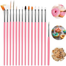 15pcs 케이크 페인팅 브러시 케이크 장식 브러시 키트 식품 안전 페인트 브러시 도구 퐁당 슈가 쿠키 페인팅 브러시 쿠키 장식용 용품 (핑크), 1개, Pink