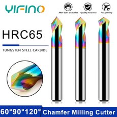 YIFINO HRC65 다채로운 코팅 텅스텐 스틸 모따기 커터 CNC 알루미늄 60 ° 90 ° 120 ° 모따기 밀링 커터, 1개, 25 4.0x4Dx50Lx60 Angle
