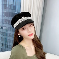 헌팅캡 가을겨울 마린룩 두꺼운 진주 벨벳 베레모 유행치마 매치하기좋은 잉글랜드 화가 해군 베레모자