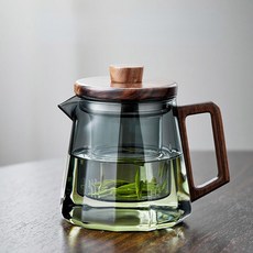 두껍고 내열 유리 티팟 양조 차 세트 나무 뚜껑이 달린 채반 500 ml 800ml, 500ml-Smoke gray 2, 1개