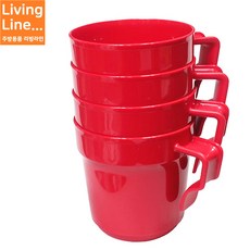 Living 타파웨어 손잡이 레드 머그컵 4P세트 350ml 어린이 물컵 PP물컵 휴대용 유아동 컵
