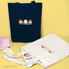 [어바웃수] 헬로댕댕이 삼댕이 자수 데일리 컨버스 에코백, 상세 설명 참조