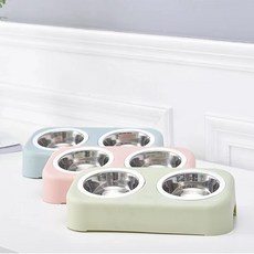 우리 컹컹이 미끄럼방지 반려동물 식기 스테인리스 애견 식기 고양이 강아지, 라지 사이즈(34.5*17*8cm), 색 녹색, 1개