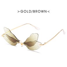 LUCALY 선글라스 녀 무 테 개성 여자 잠자리 날개 구미 풍 털 이 2006 GLOD / BROWN