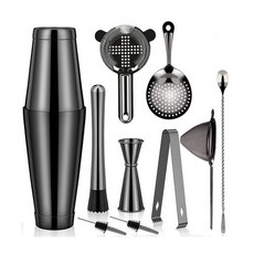 다기세트 칵테일 셰이커 바 2 웨이트 보스턴 여과기 지거 머들러 및 스푼 아이스 통 병 푸어러, Gunmetal Black, 4) Gunmetal Black