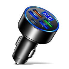 포트 USB 유형 C 자동차 충전기 250W 디지털 디스플레이 폰에 대 한 빠른 충전 PD USB C 자동차 전화 충전기 어댑터 삼성 Xiaomi, 보여진 바와 같이, 5개의 항구 차량용 충전기