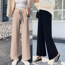 여성 밴딩 와이드 니트 울혼방 바지 골지 팬츠 긴바지 데일리 일상룩