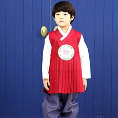 늘사랑 [늘사랑 아동한복] 홍색 주름배자(2755 남아한복)