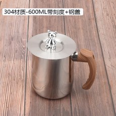 라떼아트만들기 미니저그 인덕션에 스틸 없음 커버 스테인레스 라떼만들기 손잡이 스테인리스, 600ML 우드그레인 아플리케컵+스틸캡, 1개