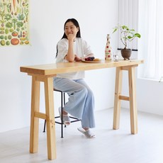 [해찬솔원목이야기] 해찬솔 통원목 홈바테이블 1600TR_w400 우드슬랩/통원목다리/창가, 색상:밤색브라운