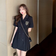 [호랑이부부] 상표등록업체 여성 스쿨룩 셔츠 더블 버튼 미니원피스