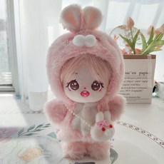 모카돌 20cm 솜인형옷 핑크토끼 털자켓+가방+양말세트 아이돌 인형옷 무속성 인형 소품
