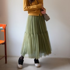 데일리앤 데이지 롱 플레어 셔링 캉캉 샤스커트