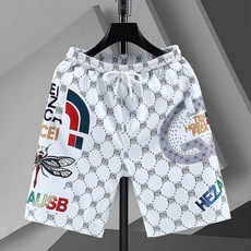 유럽과 미국 남성 비치웨어 비치 팬츠 큰 사이즈 와이드 팬츠 남자 반바지 캐주얼 팬츠, 화이트 K205