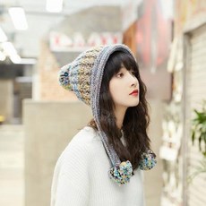 헤어볼 폼폼 니트 모자 가을겨울 기모털이 두꺼운 비니 귀달이 털방울