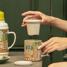 하오하오 예쁜 도자기 뚜껑 머그컵 450ml/450g, 화이트, 1개