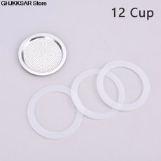 및 3 커피 컵 호환 6 개스킷 교체 병 알루미늄 익스프레스와 모카 1 필터 9/12 개 실리콘 포트, 12 Cup, 1개