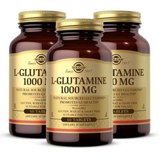솔가 Solgar L-Glutamine 1000 mg - 60 Tablets Pack of 3 - Non-GMO Vegan Gluten Free Kosher - 90 Total S, 60정, 3개