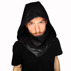 SIC HOODS 가죽 악마 마스크 후드 레드 킹 데어 코스프레 태어난 코스튬 인조 축제 고딕 매트 블랙 사이버펑크 어게인 (레드), 1개