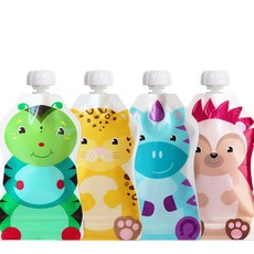 choomee 재 이유식 파우치 snakpack 이중 잠금 지퍼 부드럽고 내구성 bpa 무료 4 캐럿 5 온스 보관, 4 Count, Assorted