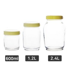 엄마의쇼핑 국내생산 다용도 투명 유리 꿀병 600ml 1.2L 2.4L 벌크 과일청 쨈병, 15개