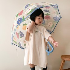 유비맘 돔형 반자동 투명우산 튤립 블루