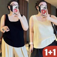 (대박난) 150kg까지 빅사이즈 1+1 여성 스퀘어넥 솔리드 슬림핏 티셔츠 민소매 여름 편한 시원한 루즈핏 날씬해보이는 이쁜 패션 심플 데일리 이너 나시 티 쿨 5xl 티