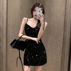 원피스 스팽글 블랙 멜빵 겨울 가을 이너웨어 섹시 스키니핏 힙랩 점프슈트 여성 트렌드