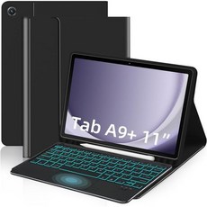 EAMPANG 케이스 삼성 갤럭시탭 A9 Plus 11인치 SM-X210/X216/X218 스마트 터치패드 7컬러 백라이트 탈착 키보드 마그네틱 태블릿 5G 블랙, Black + Black, For Samsung Galaxy Tab A9+ 11